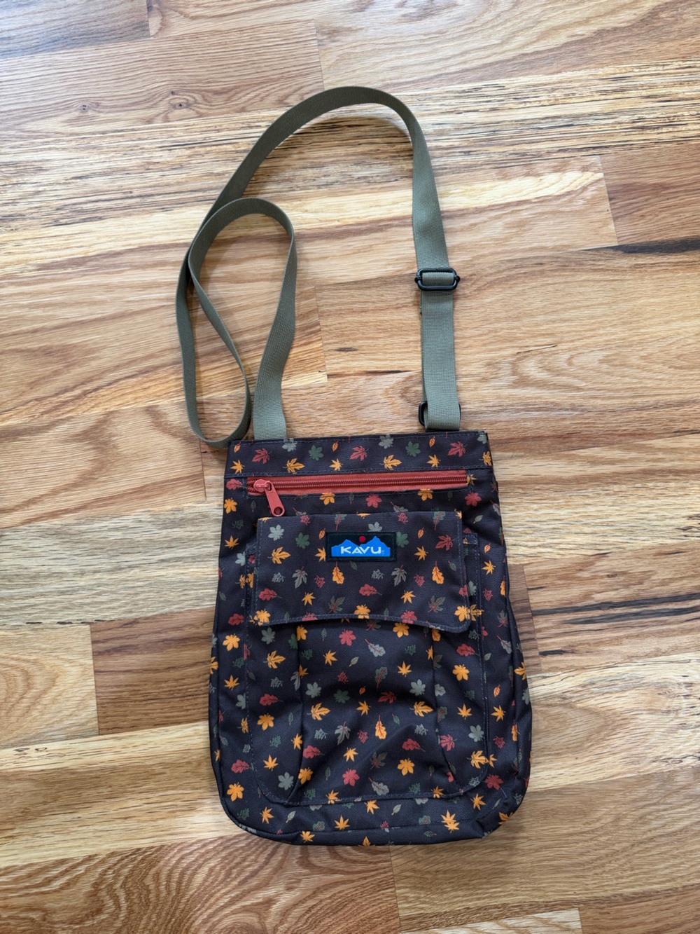 Kavu Brown Leaf-Print Crossbody Bag